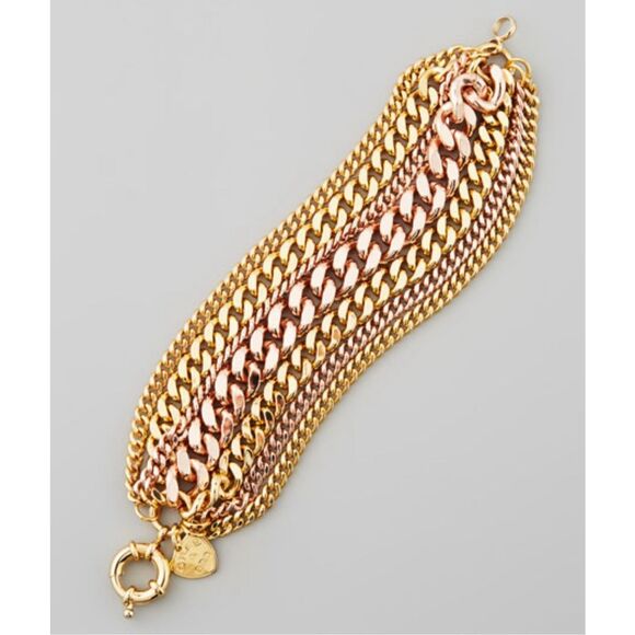Giles & Bro 7 strands large chain bracelet. Rose & yellow gold colored. - Picture 2 of 9